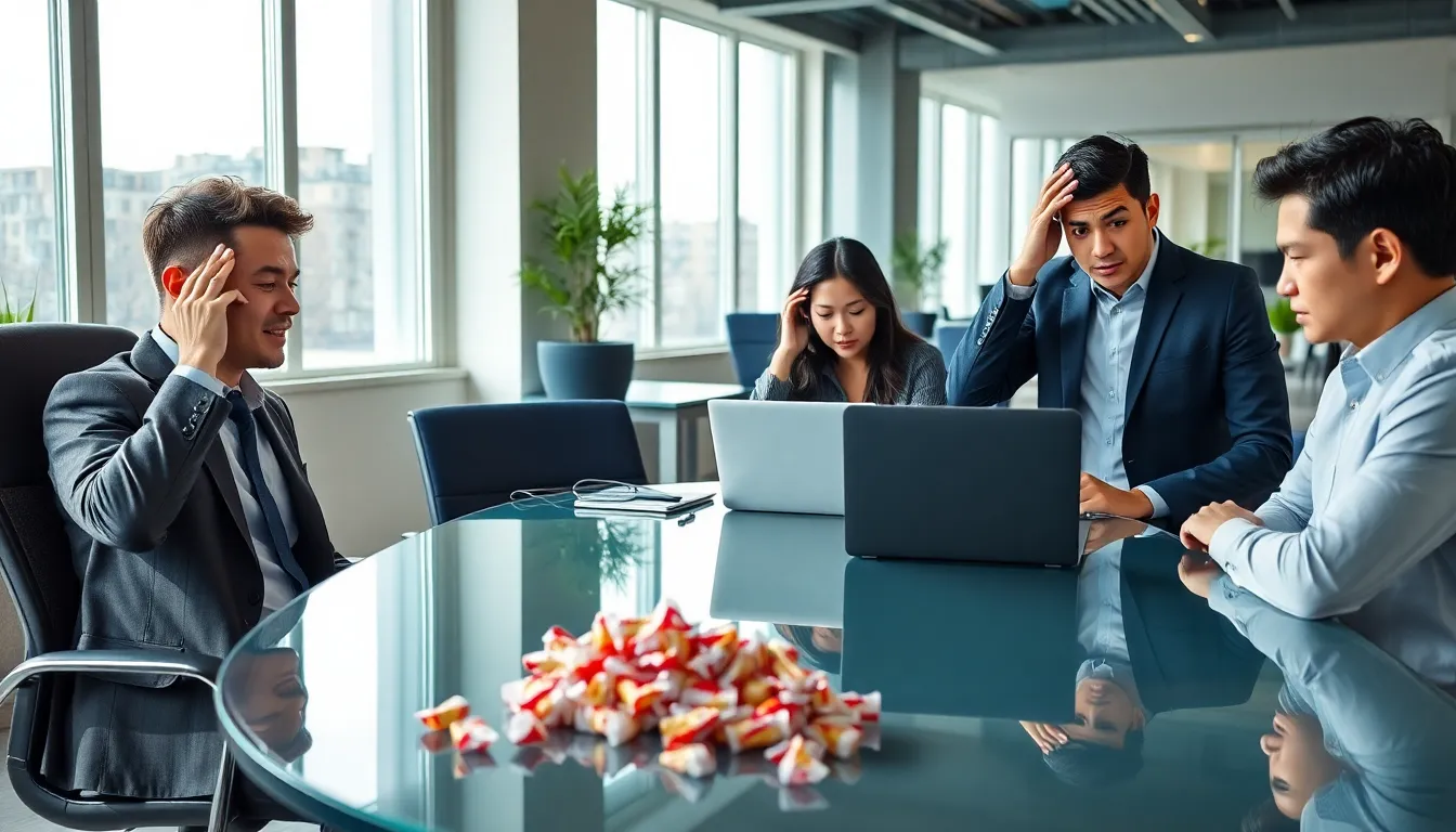 office workers showing signs of fatigue and sleep deprivation.