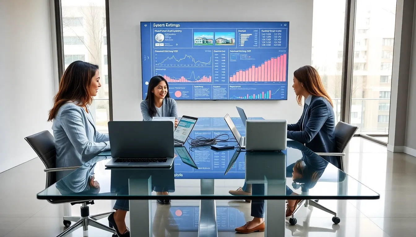 diverse real estate team analyzing market trends in a modern office.